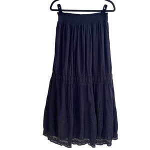 Candies Dark Fairy Grunge Tiered Skirt Black Crochet Lace Midi Boho Pull-On-M